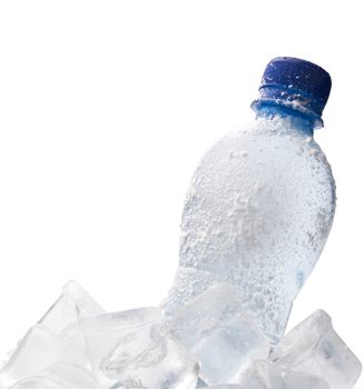the frozen bottle with water on a white background