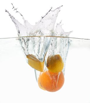 Fresh fruits in water splash 