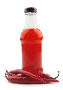 Hot chili pepper sauce on a white