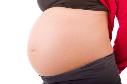 Closeup of pregnant woman at white background