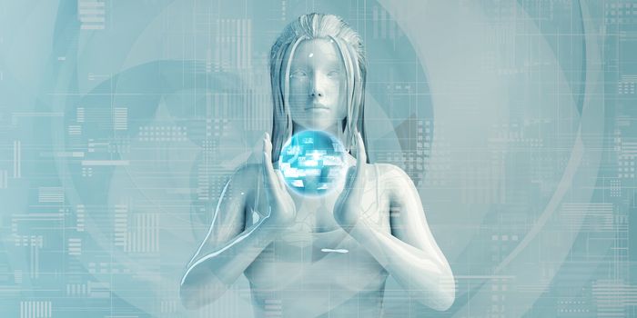 Asian Business Woman Using Digital Solutions Technology Concept Art