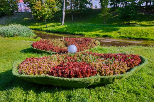 Beautiful view of a flowerbed in the form of a pearl