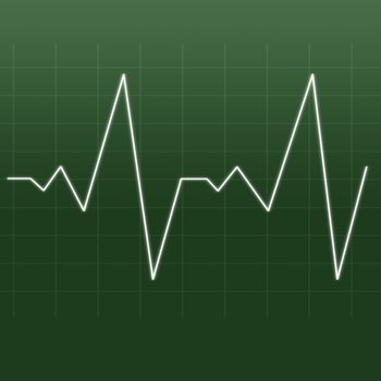 Heartbeat being drawn by a white line against a green background