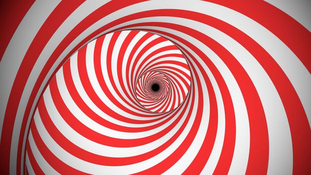Psychedelic 3d illusion of rotating red and white optical illusion lines forming a time portal. It looks futuristic, mesmerizing and beautiful.