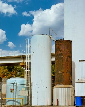 Old rusty tanks at a refinery or industrial area