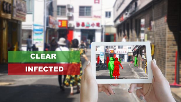 Augmented Reality Application. Disease scanner. Coronavirus in China. Search for dangerous viruses