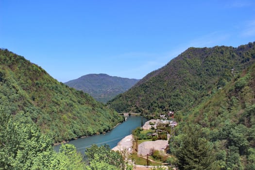 View from Gvara fortress to the river Chorokhi, Georgia spring