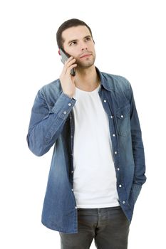 young casual happy man on the phone, isolated