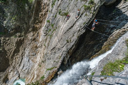 The Simmswasserfall, an adventure via ferrata near Holzgau in Austria along a waterfall