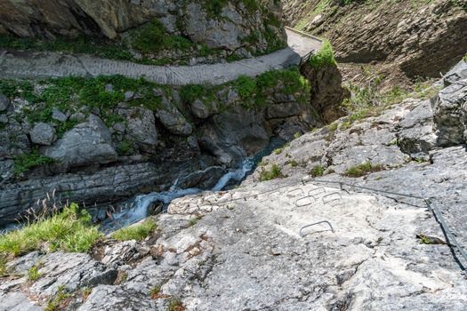 The Simmswasserfall, an adventure via ferrata near Holzgau in Austria along a waterfall