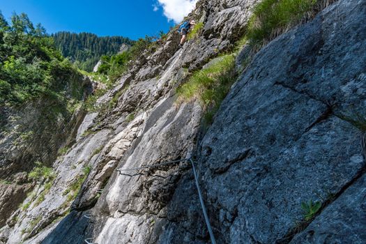 The Simmswasserfall, an adventure via ferrata near Holzgau in Austria along a waterfall