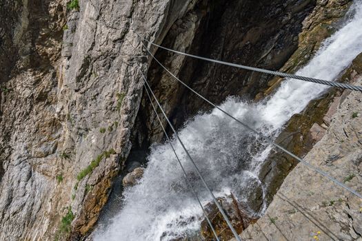 The Simmswasserfall, an adventure via ferrata near Holzgau in Austria along a waterfall