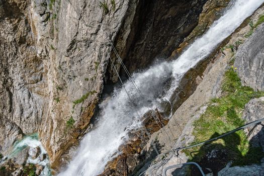 The Simmswasserfall, an adventure via ferrata near Holzgau in Austria along a waterfall