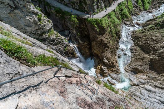 The Simmswasserfall, an adventure via ferrata near Holzgau in Austria along a waterfall