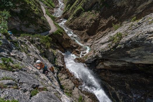 The Simmswasserfall, an adventure via ferrata near Holzgau in Austria along a waterfall