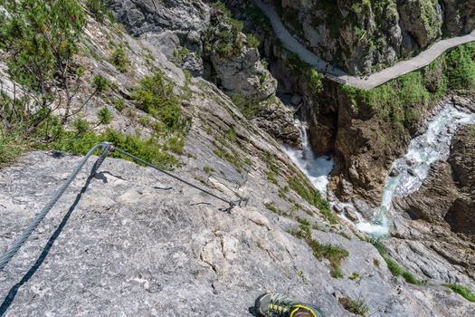 The Simmswasserfall, an adventure via ferrata near Holzgau in Austria along a waterfall