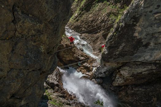 The Simmswasserfall, an adventure via ferrata near Holzgau in Austria along a waterfall