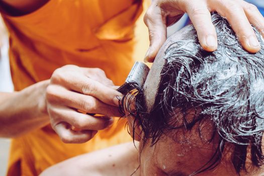 The ceremony of shaving the hair, Buddhist Ordination