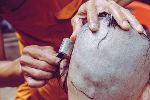 The ceremony of shaving the hair, Buddhist Ordination