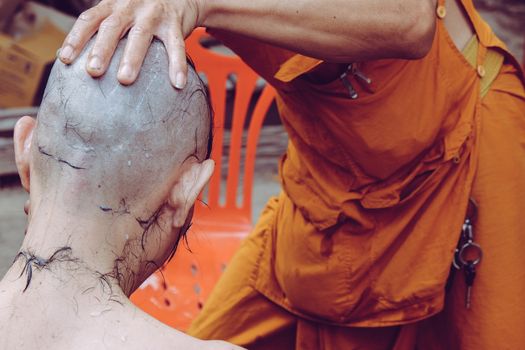 The ceremony of shaving the hair, Buddhist Ordination