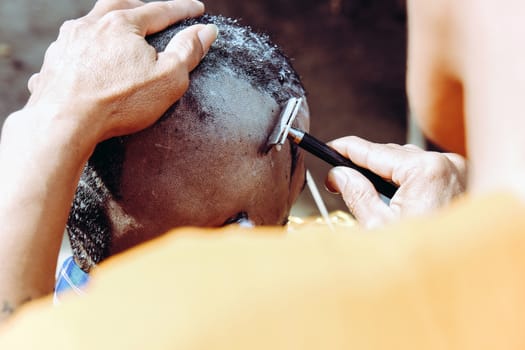 The ceremony of shaving the hair, Buddhist Ordination