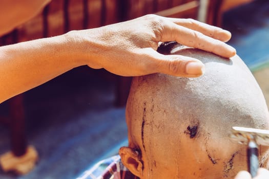 The ceremony of shaving the hair, Buddhist Ordination