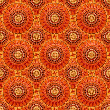 Seamless background from a set of decorative ceramic dishes hand-painted with acrylic paints with a floral pattern.