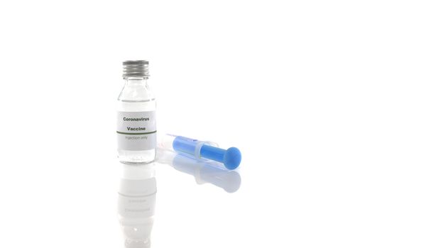 Coronavirus vaccine vial with injection syringe isolated on white background