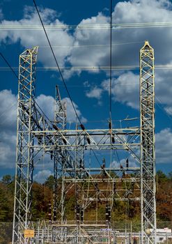 A high power electric station under a blue sky