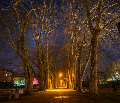 Long-term shots of the wonderful nightlife in the historic old town of Tubingen near the famous Neckar bridge