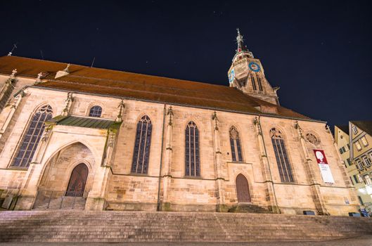 Long-term shots of the wonderful nightlife in the historic old town of Tubingen near the famous Neckar bridge