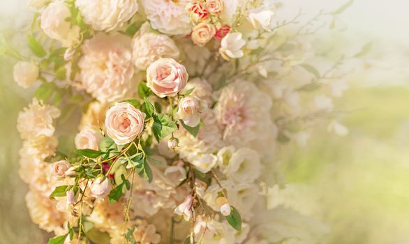 colorful of the plastic flowers bouquet , soft of focus