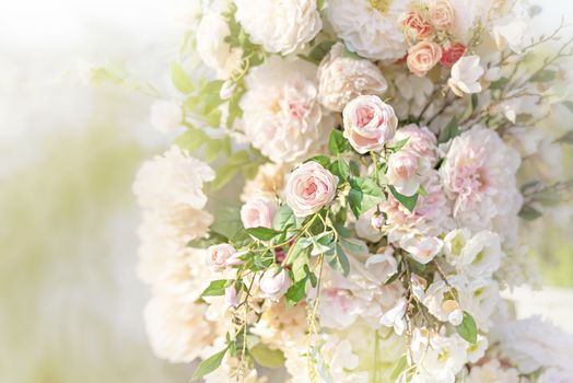 colorful of the plastic flowers bouquet , soft of focus