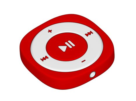 Isometric red portable music player isolated on white background