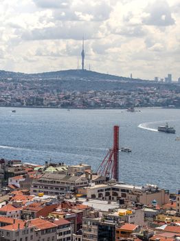 Istambul, Turkey – 07.13.2019. Top view of the Bosphorus on a cloudy summer day