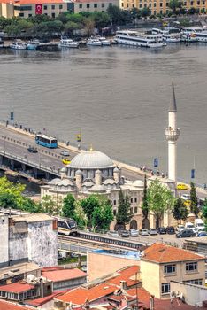 Istambul, Turkey – 07.13.2019. Top view of Sokullu Mehmet Pasha Mosque in Turkey on a summer day