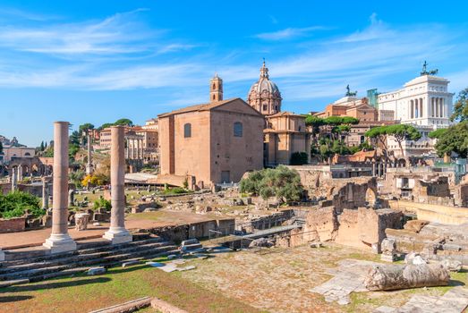Roman Forum in Rome, Italy. Roman Forum is one of the main tourist attractions in Europe.