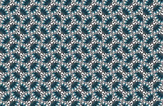 Colorful floral ethnic mandala pattern in patchwork boho chic style in blue and turquoise colors, in portuguese and moroccan motive