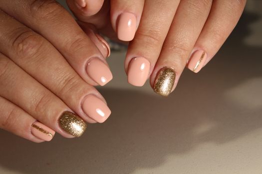 Youth manicure design, coffee with gold 2017