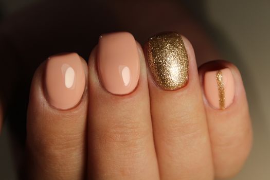 Youth manicure design, coffee with gold 2017