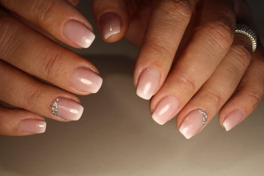 Delicate Bridal Manicure Design French with Puffs