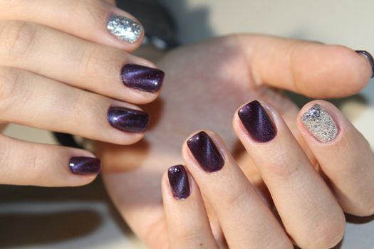 Nails. The design of broken glass. Beautiful matte manicure. Combined manicure.