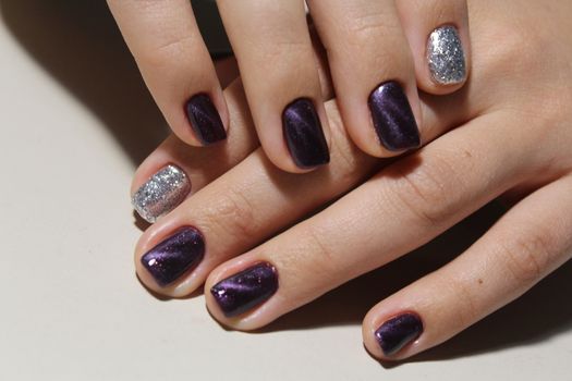Nails. The design of broken glass. Beautiful matte manicure. Combined manicure.