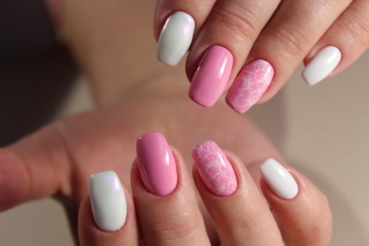 Cute design of manicure Pink and white color