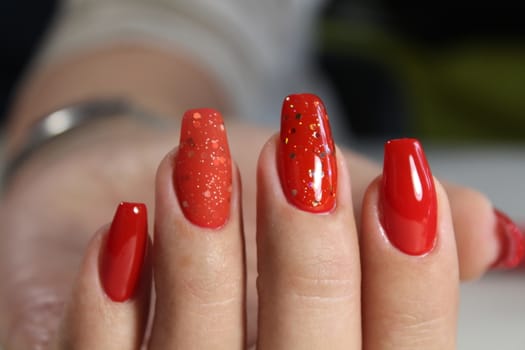 Youth manicure design gel varnish red color