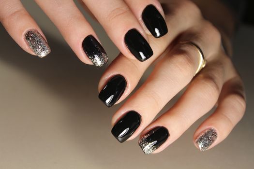 fashion black and gold color manicure design 2017