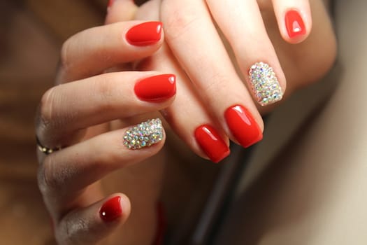 Youth manicure design gel varnish red color