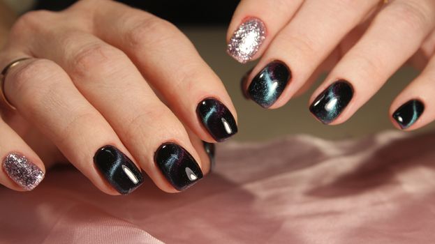 Nail art manicure. Beauty hands. Trendy Stylish Colorful Nails and Nailpolish. Manicure nail paint.