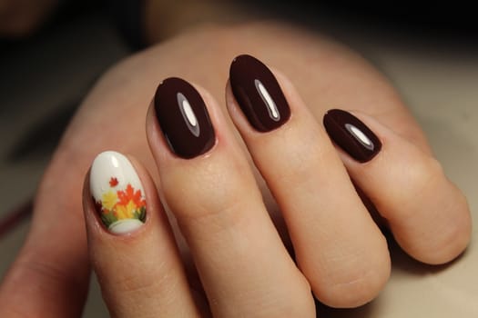 brown color manicure design with coffee beans