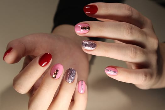 Christmas Nail art manicure. Winter Holiday style bright